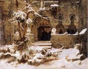Carl Friedrich Lessing Monastery Courtyard in the Snow oil